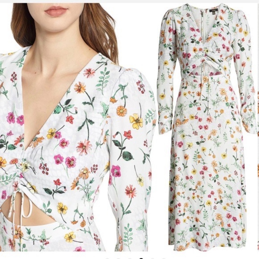 AFRM White Floral Long Sleeve Midi Dress sz XS